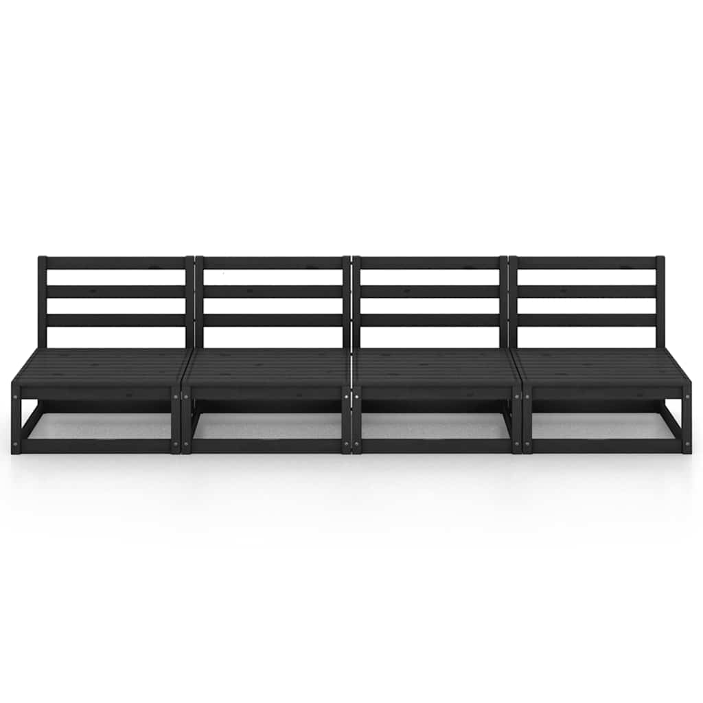 Τετραθέσιος Καναπές Μαύρος από Μασίφ Ξύλο Πεύκου - PAKOBAZAAR