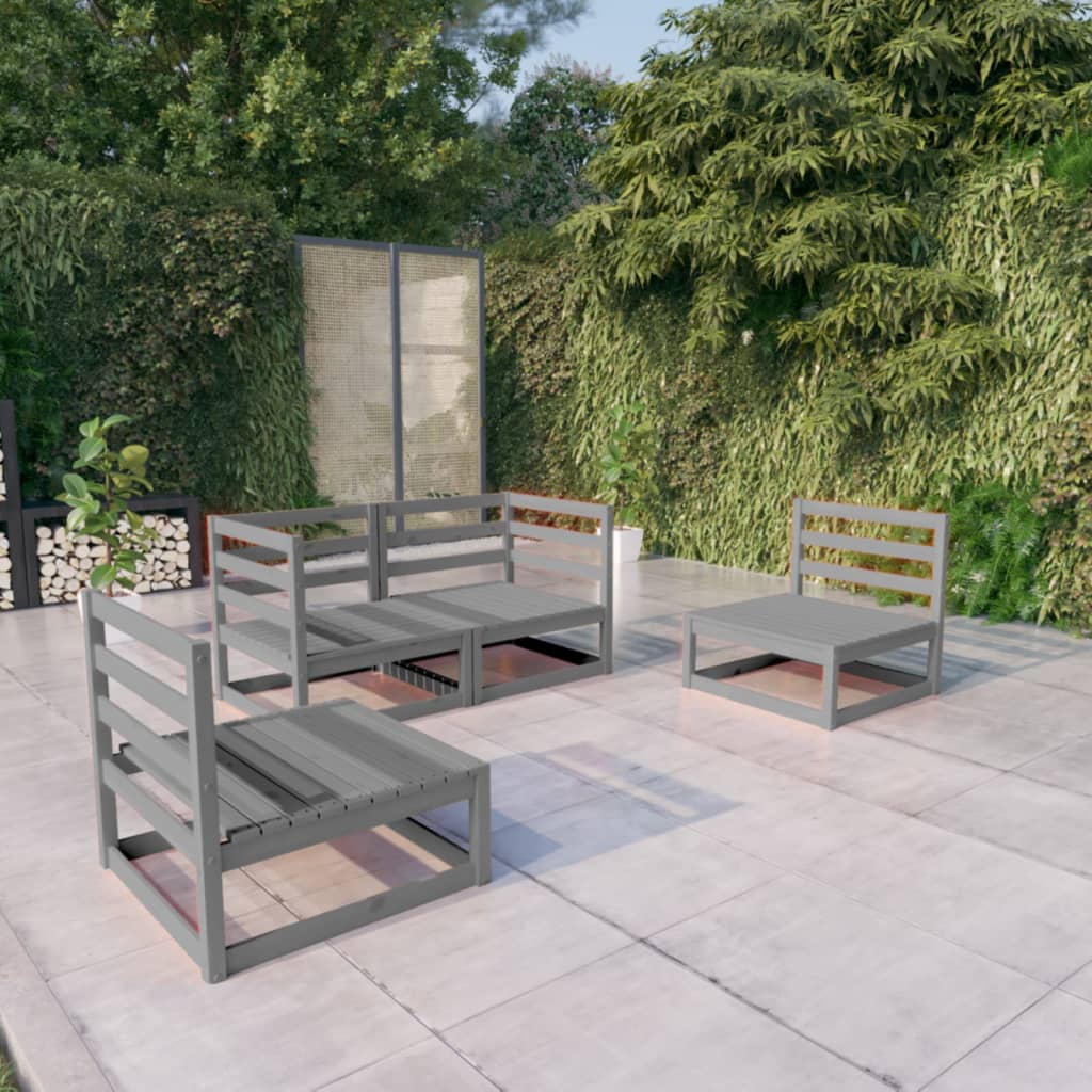 Σαλόνι Κήπου Γκρι Σετ 4 Τεμαχίων από Μασίφ Ξύλο Πεύκου - Pakobazaar