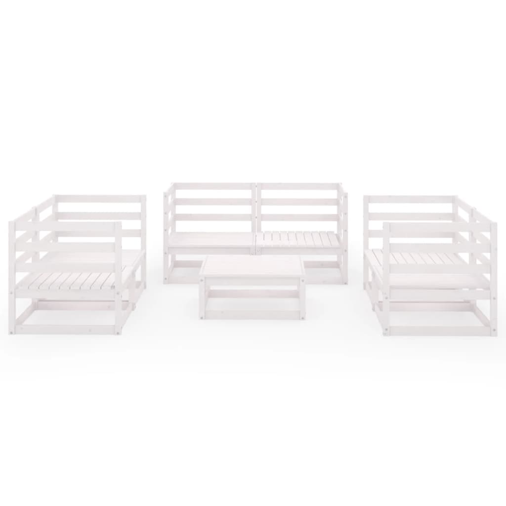 Σαλόνι Κήπου 7 τεμ. Λευκό από Μασίφ Ξύλο Πεύκου - PAKOBAZAAR