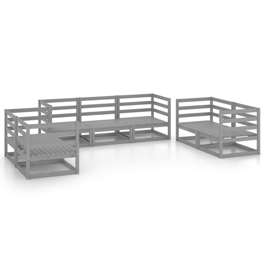 Σαλόνι Κήπου Σετ 7 Τεμαχίων Γκρι Μασίφ Ξύλο Πεύκου - PAKOBAZAAR