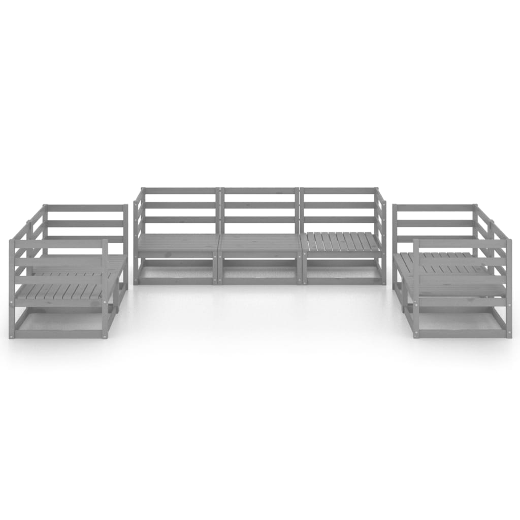 Σαλόνι Κήπου Σετ 7 Τεμαχίων Γκρι Μασίφ Ξύλο Πεύκου - PAKOBAZAAR