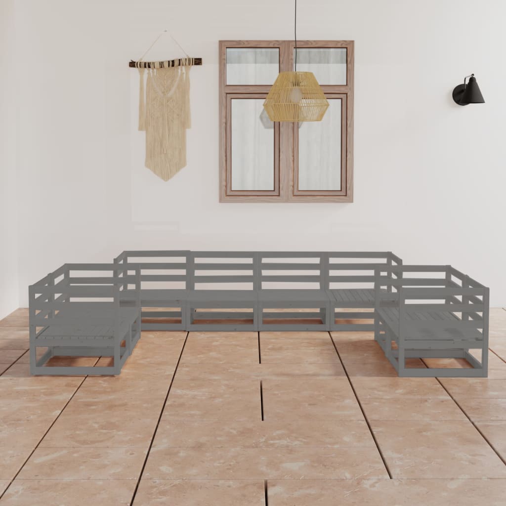 Σαλόνι Κήπου Γκρι Σετ 8 Τεμαχίων από Μασίφ Ξύλο Πεύκου - Pakobazaar