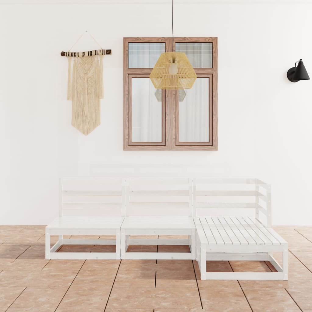 Σαλόνι Κήπου 4 τεμ. Λευκό από Μασίφ Ξύλο Πεύκου - PAKOBAZAAR