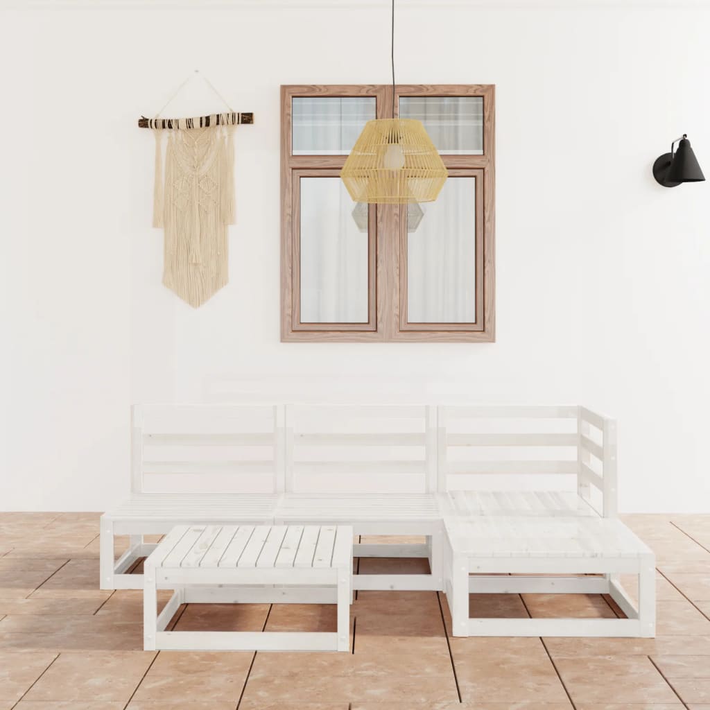 Σαλόνι Κήπου Σετ 5 Τεμαχίων Λευκό από Μασίφ Ξύλο Πεύκου - PAKOBAZAAR