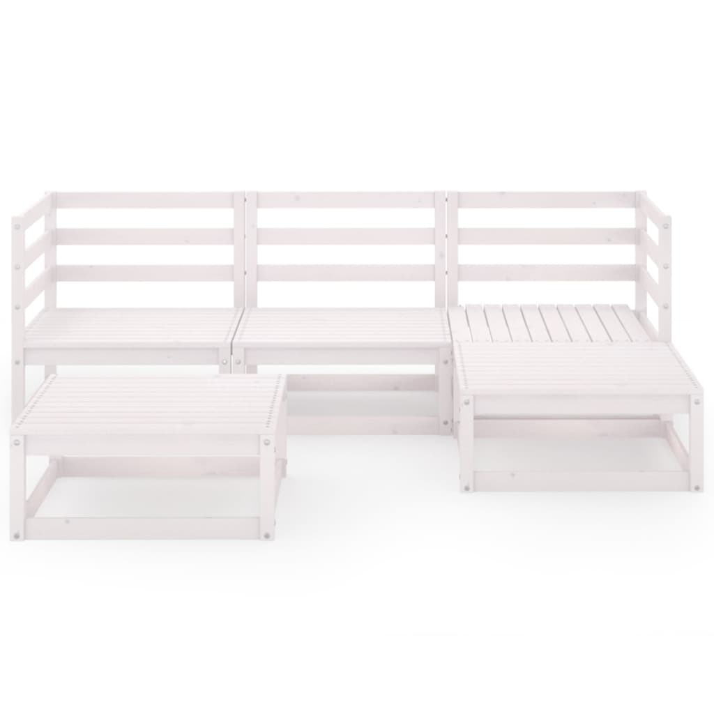 Σαλόνι Κήπου Σετ 5 Τεμαχίων Λευκό από Μασίφ Ξύλο Πεύκου - PAKOBAZAAR