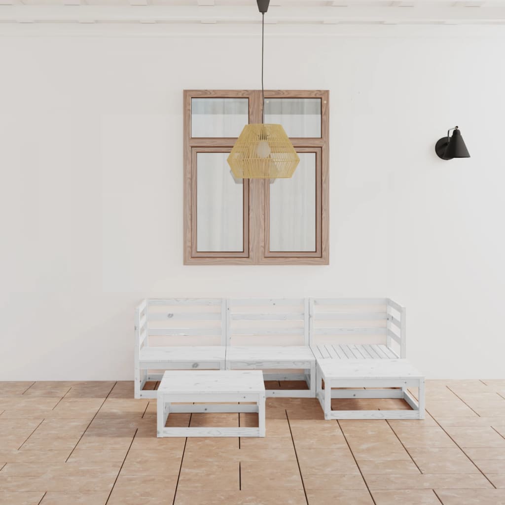 Σαλόνι Κήπου Σετ 5 Τεμαχίων Λευκό από Μασίφ Ξύλο Πεύκου - PAKOBAZAAR