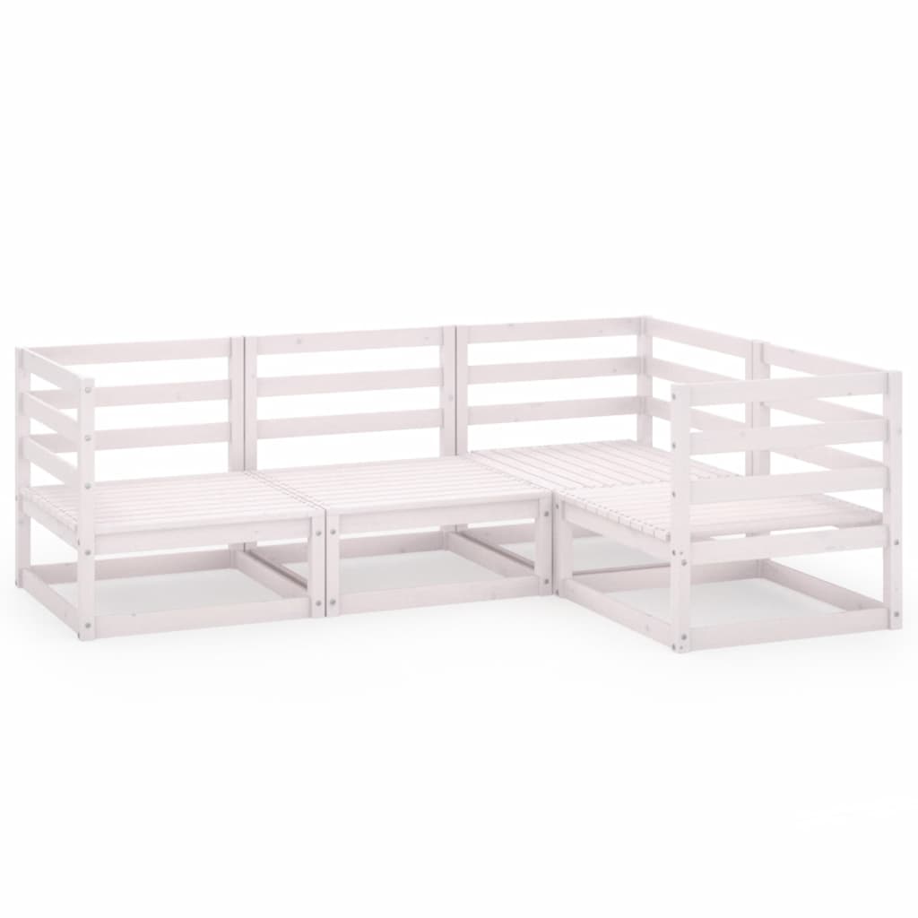 Σαλόνι Κήπου Σετ 4 Τεμαχίων Λευκό από Μασίφ Ξύλο Πεύκου - PAKOBAZAAR