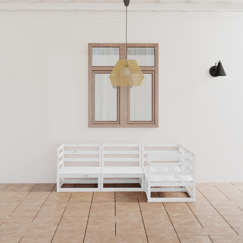 Σαλόνι Κήπου Σετ 4 Τεμαχίων Λευκό από Μασίφ Ξύλο Πεύκου - PAKOBAZAAR