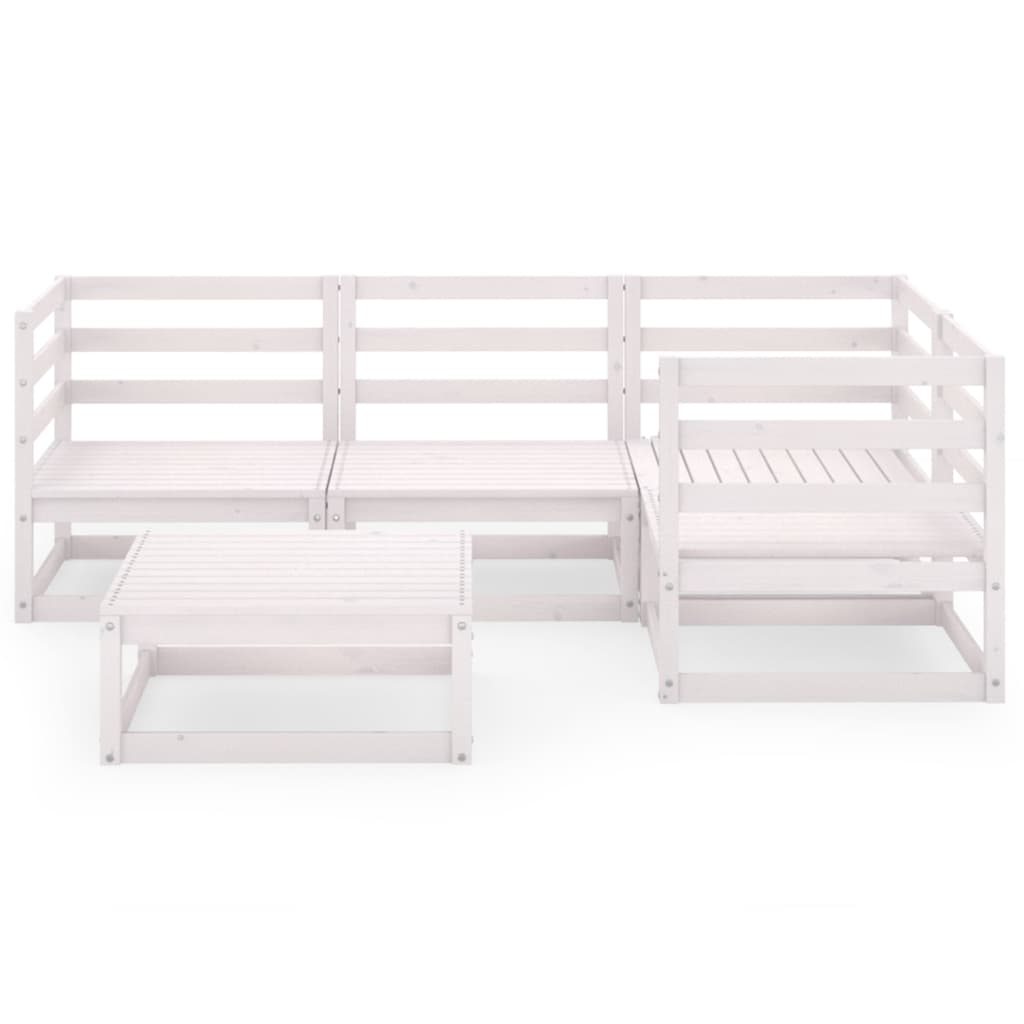 Σαλόνι Κήπου Σετ 5 Τεμαχίων Λευκό από Μασίφ Ξύλο Πεύκου - PAKOBAZAAR