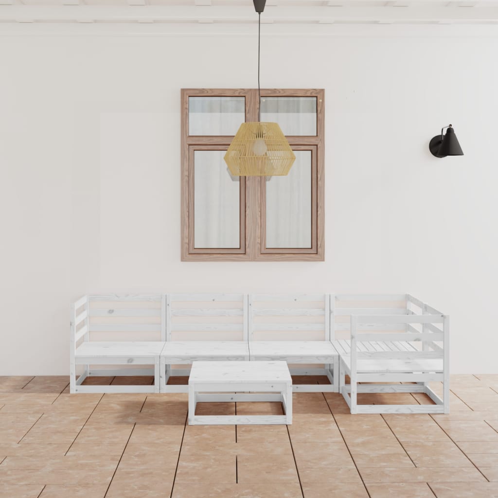 Σαλόνι Κήπου Σετ 6 Τεμαχίων Λευκό από Μασίφ Ξύλο Πεύκου - PAKOBAZAAR