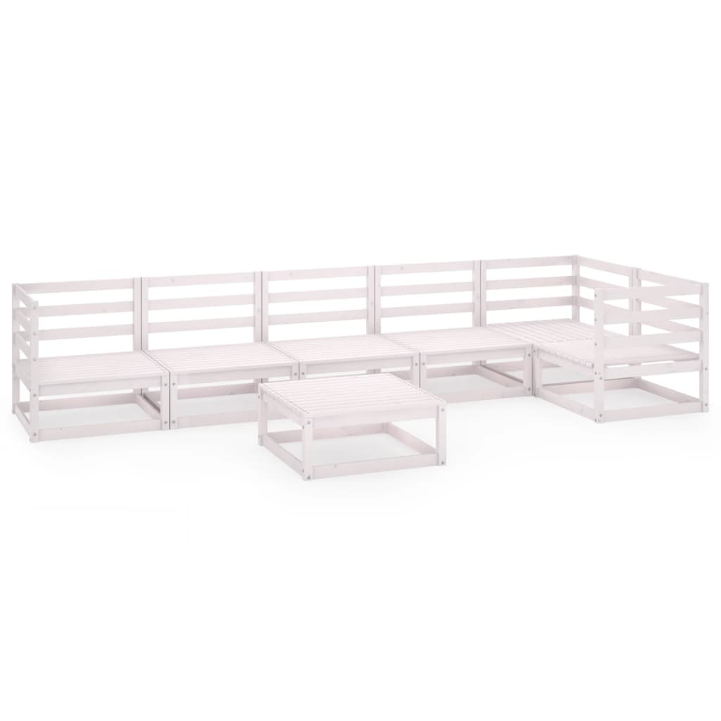 Σαλόνι Κήπου Σετ 7 Τεμαχίων Λευκό από Μασίφ Ξύλο Πεύκου - PAKOBAZAAR