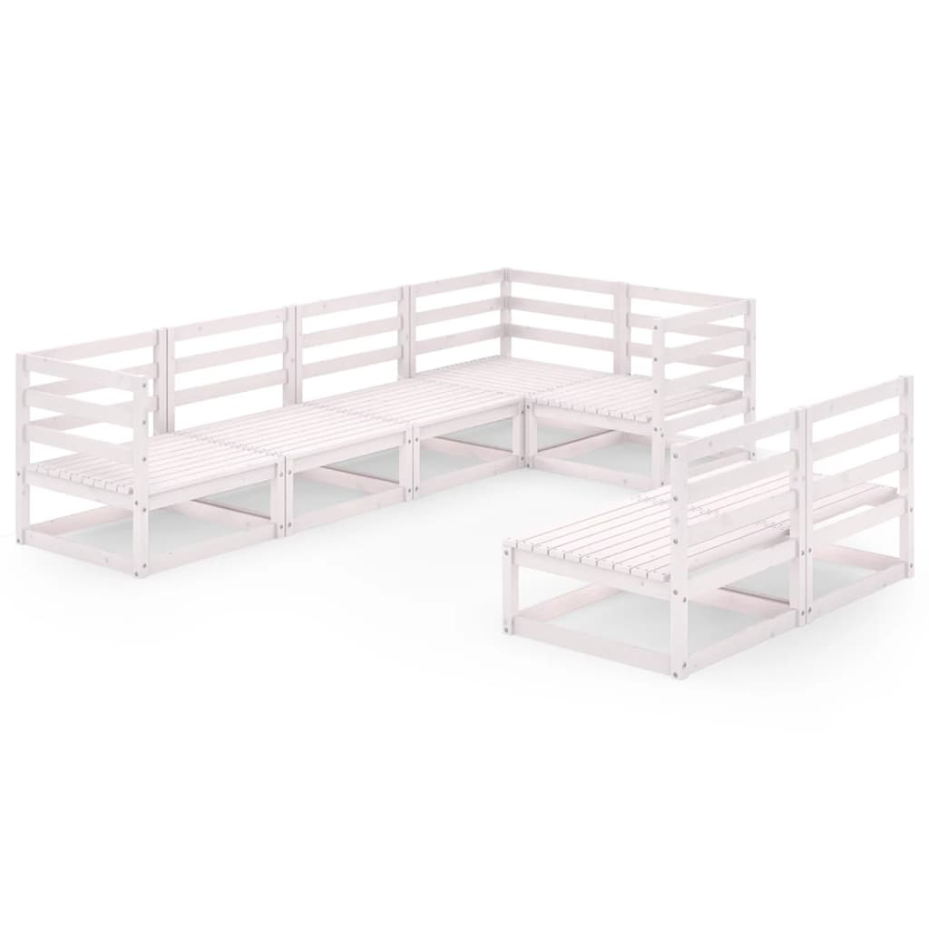 Σαλόνι Κήπου Σετ 7 Τεμαχίων Λευκό από Μασίφ Ξύλο Πεύκου - PAKOBAZAAR