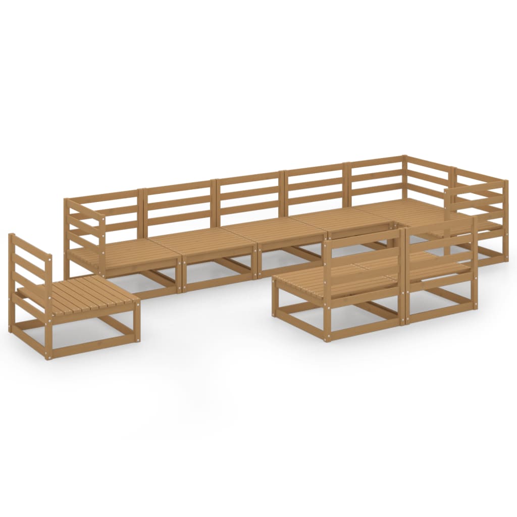 Σαλόνι Κήπου Σετ 9 Τεμαχίων Καφέ Μελί από Μασίφ Ξύλο Πεύκου - PAKOBAZAAR