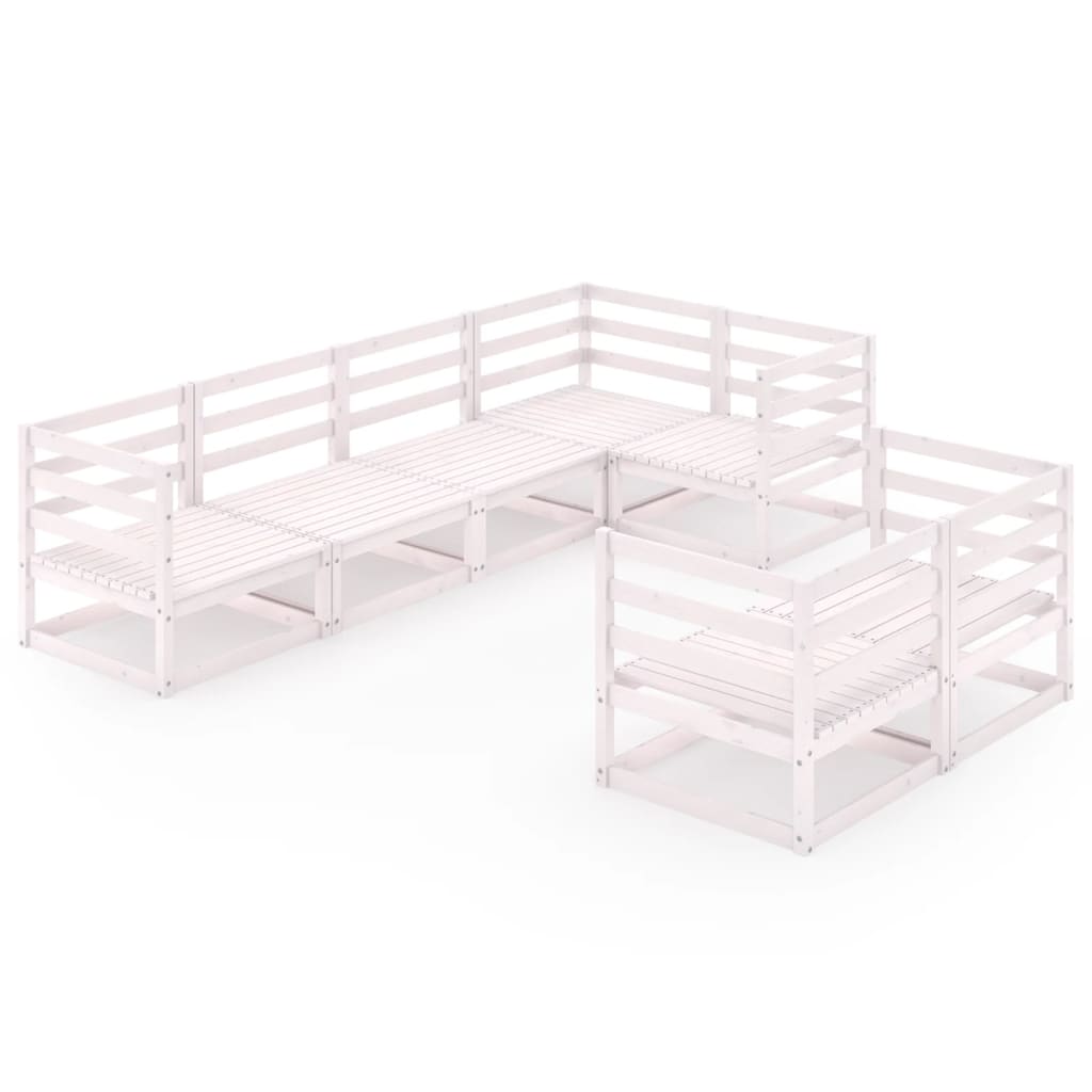 Σαλόνι Κήπου Σετ 7 Τεμαχίων Λευκό από Μασίφ Ξύλο Πεύκου - Pakobazaar