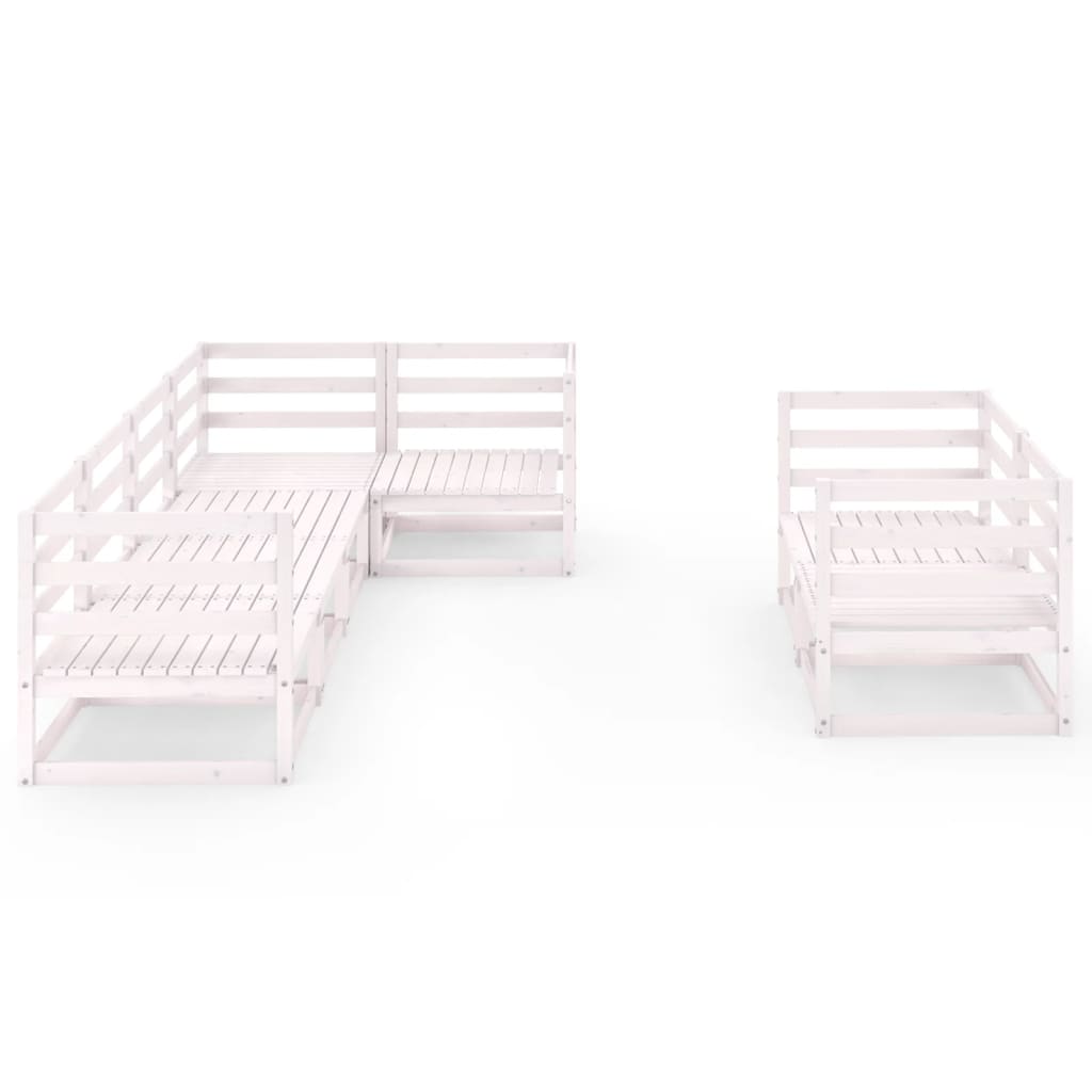 Σαλόνι Κήπου Σετ 7 Τεμαχίων Λευκό από Μασίφ Ξύλο Πεύκου - Pakobazaar