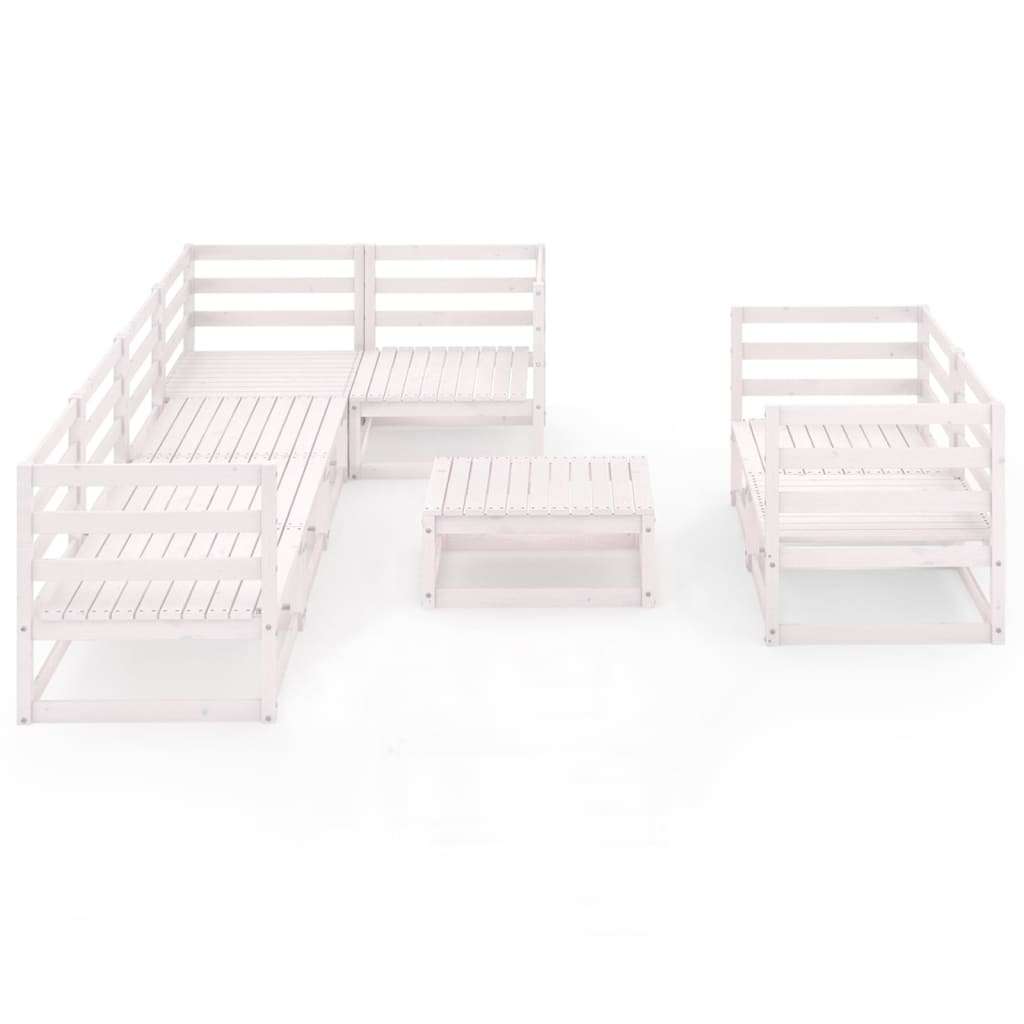 Σαλόνι Κήπου Σετ 8 Τεμαχίων Λευκό από Μασίφ Ξύλο Πεύκου - PAKOBAZAAR