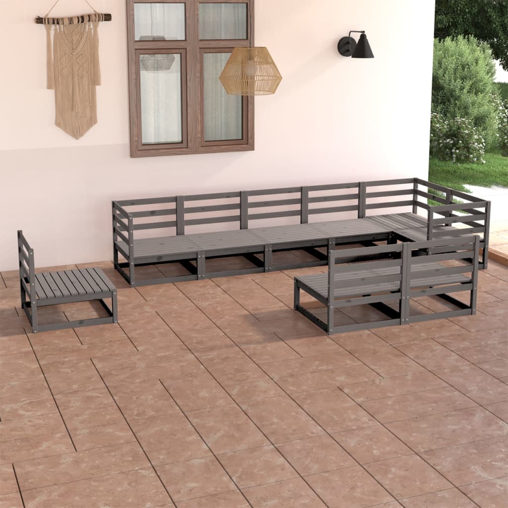 Σαλόνι Κήπου Γκρι Σετ 9 Τεμαχίων από Μασίφ Ξύλο Πεύκου - Pakobazaar