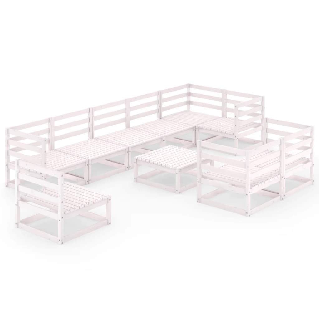 Σαλόνι Κήπου Σετ 10 Τεμαχίων Λευκό από Μασίφ Ξύλο Πεύκου - PAKOBAZAAR