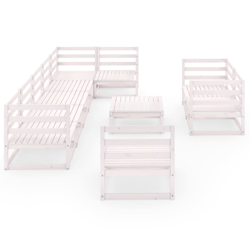 Σαλόνι Κήπου Σετ 10 Τεμαχίων Λευκό από Μασίφ Ξύλο Πεύκου - PAKOBAZAAR