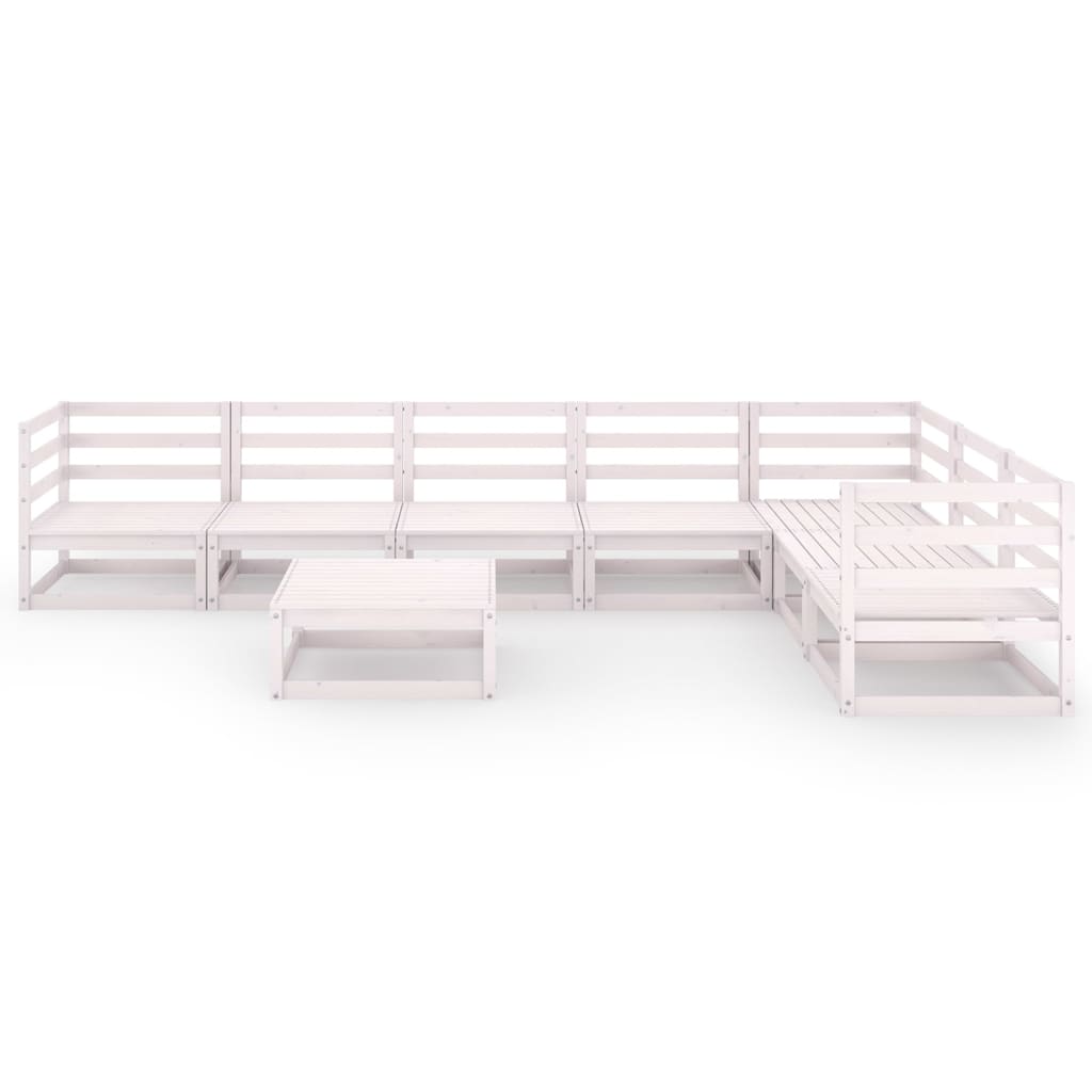 Σαλόνι Κήπου Σετ 8 Τεμαχίων Λευκό από Μασίφ Ξύλο Πεύκου - PAKOBAZAAR