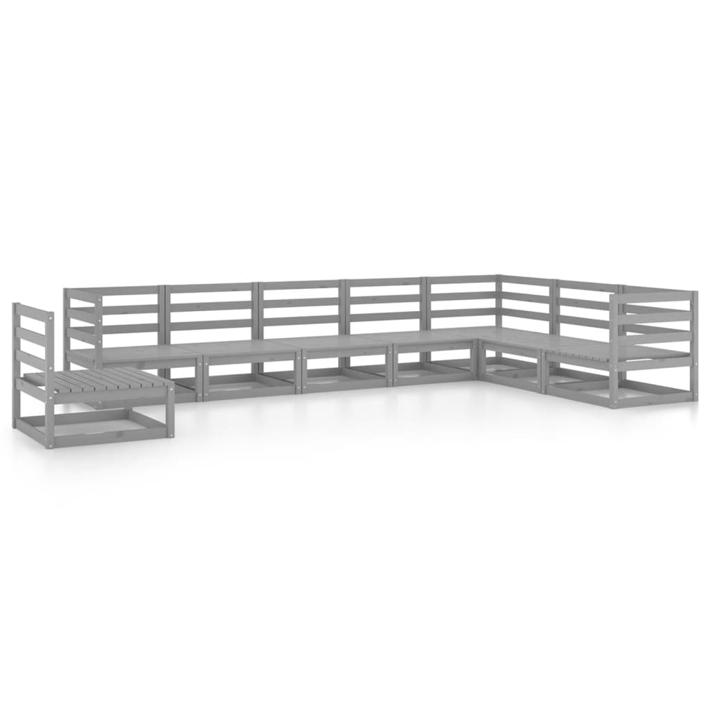 Σαλόνι Κήπου Σετ 8 Τεμαχίων Γκρι από Μασίφ Ξύλο Πεύκου - PAKOBAZAAR