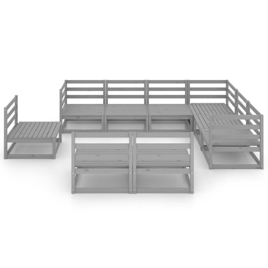 Σαλόνι Κήπου Σετ 9 Τεμαχίων Γκρι από Μασίφ Ξύλο Πεύκου - PAKOBAZAAR