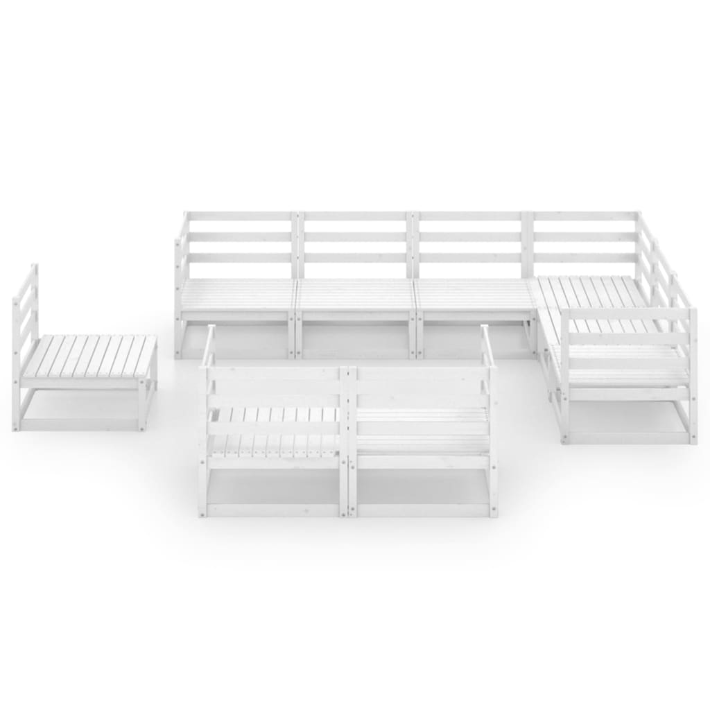 Σαλόνι Κήπου Σετ 9 Τεμαχίων Λευκό από Μασίφ Ξύλο Πεύκου - Pakobazaar