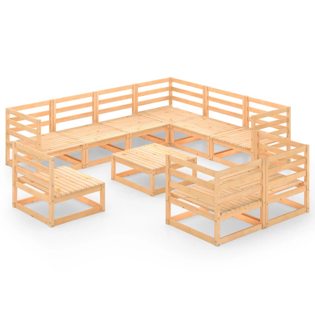 Σαλόνι Κήπου 10 Τεμαχίων από Μασίφ Ξύλο Πεύκου - PAKOBAZAAR