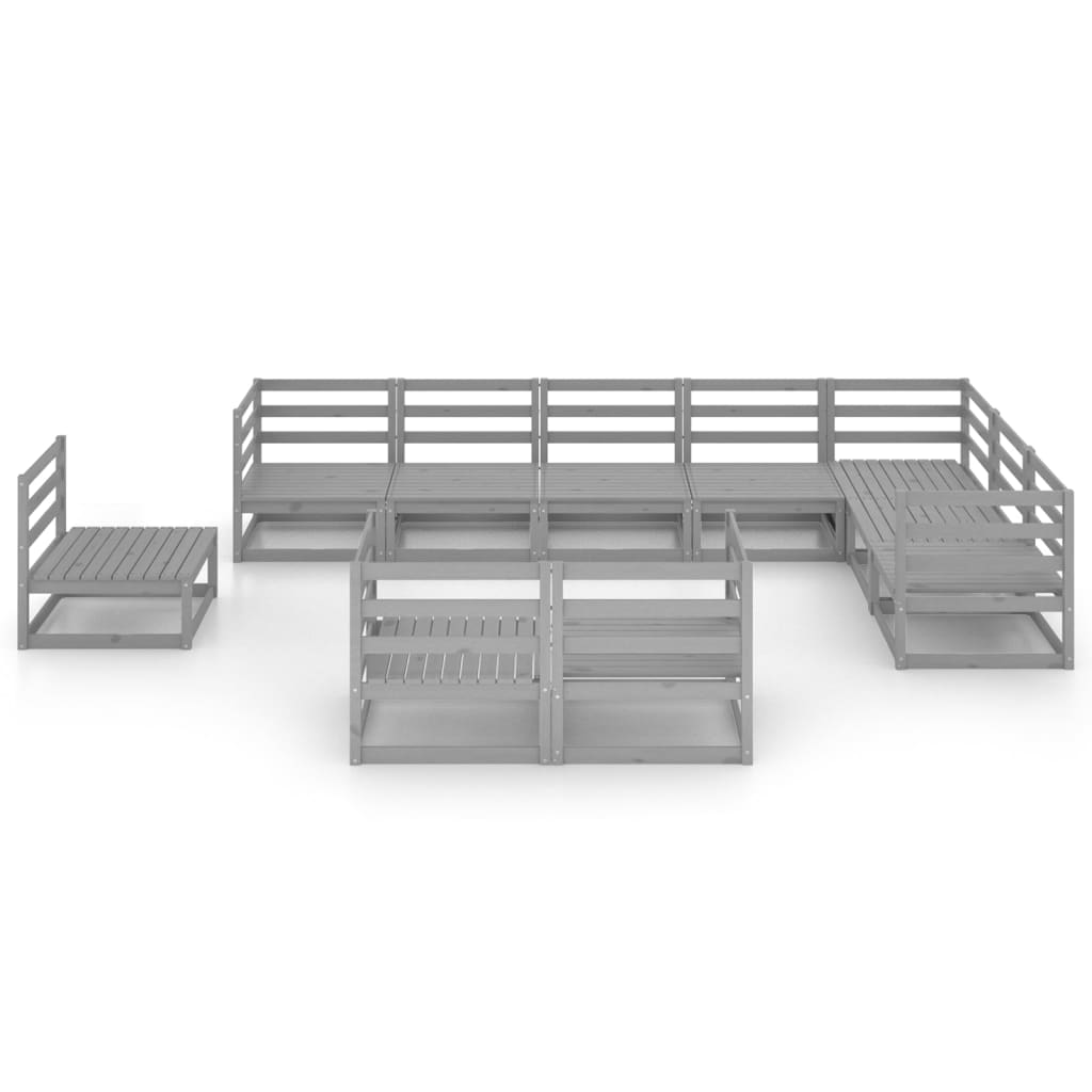 Σαλόνι Κήπου Σετ 10 Τεμαχίων Γκρι από Μασίφ Ξύλο Πεύκου - PAKOBAZAAR