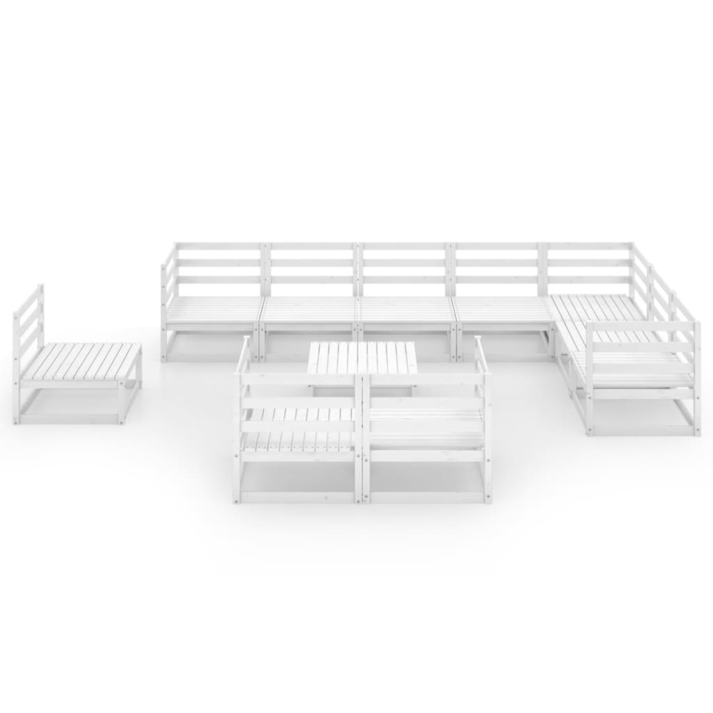 Σαλόνι Κήπου Σετ 11 Τεμαχίων Λευκό από Μασίφ Ξύλο Πεύκου - Pakobazaar