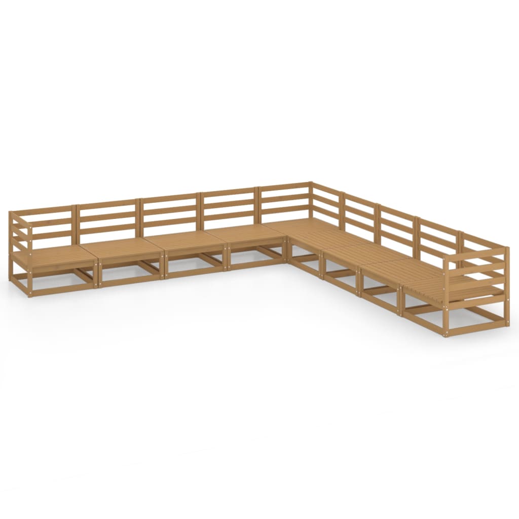 Σαλόνι Κήπου Σετ 9 Τεμαχίων Καφέ Μελί από Μασίφ Ξύλο Πεύκου - PAKOBAZAAR