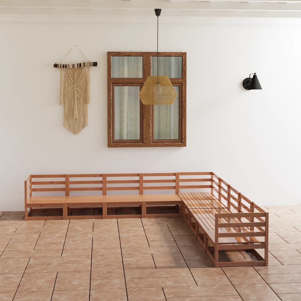 Σαλόνι Κήπου Σετ 9 Τεμαχίων Καφέ Μελί από Μασίφ Ξύλο Πεύκου - PAKOBAZAAR