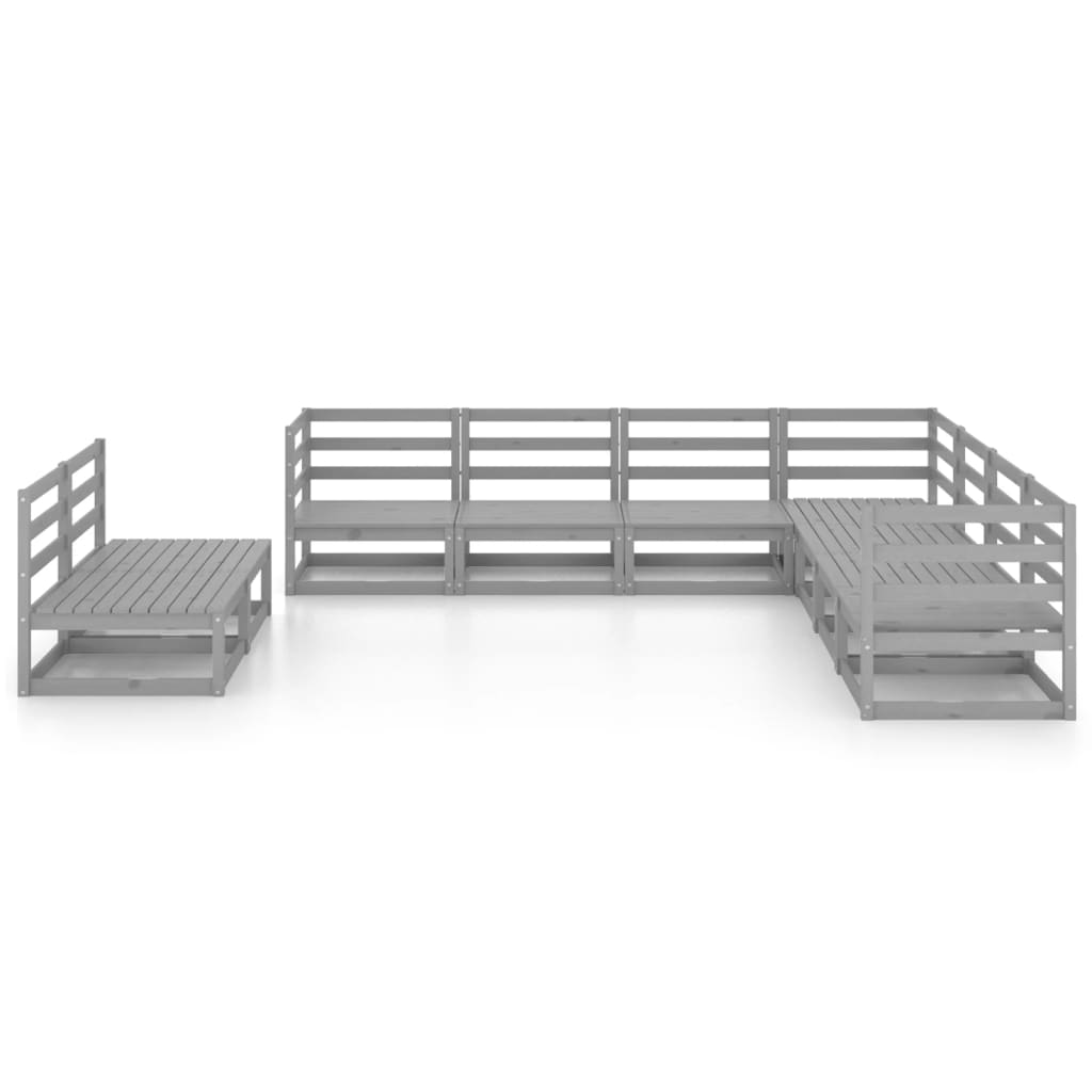 Σαλόνι Κήπου Σετ 9 Τεμαχίων Γκρι από Μασίφ Ξύλο Πεύκου - PAKOBAZAAR