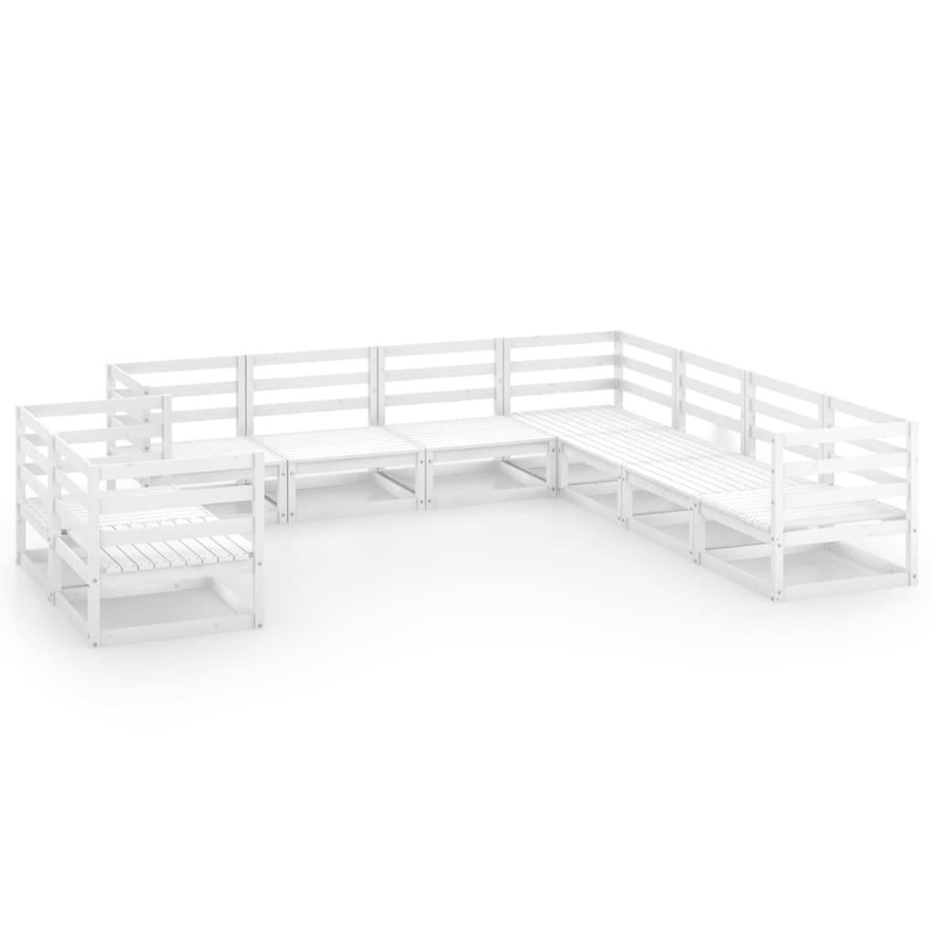 Σαλόνι Κήπου Σετ 9 Τεμαχίων Λευκό από Μασίφ Ξύλο Πεύκου - PAKOBAZAAR