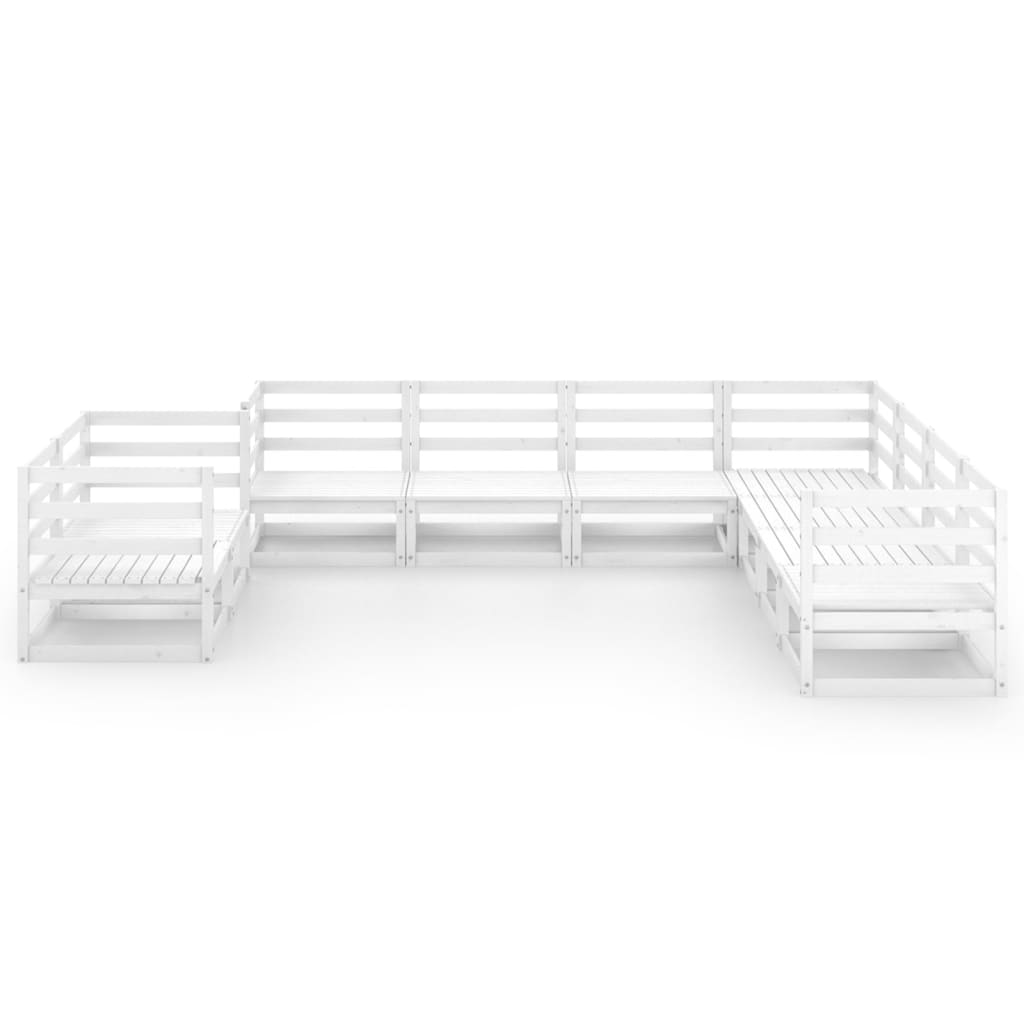 Σαλόνι Κήπου Σετ 9 Τεμαχίων Λευκό από Μασίφ Ξύλο Πεύκου - PAKOBAZAAR