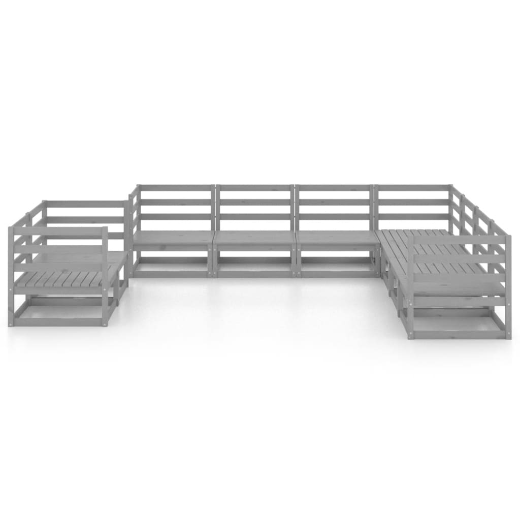 Σαλόνι Κήπου Σετ 9 Τεμαχίων Γκρι από Μασίφ Ξύλο Πεύκου - Pakobazaar