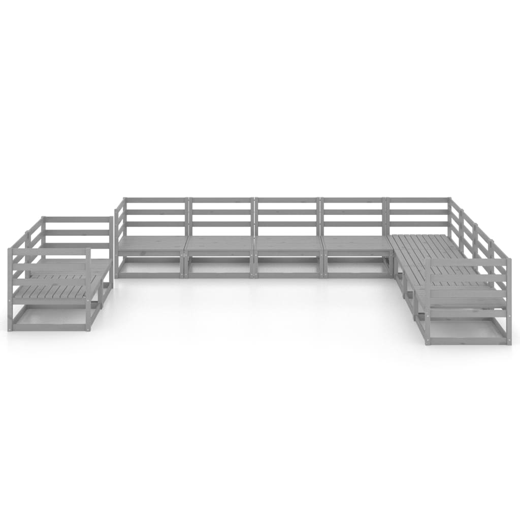 Σαλόνι Κήπου Σετ 10 Τεμαχίων Γκρι από Μασίφ Ξύλο Πεύκου - PAKOBAZAAR