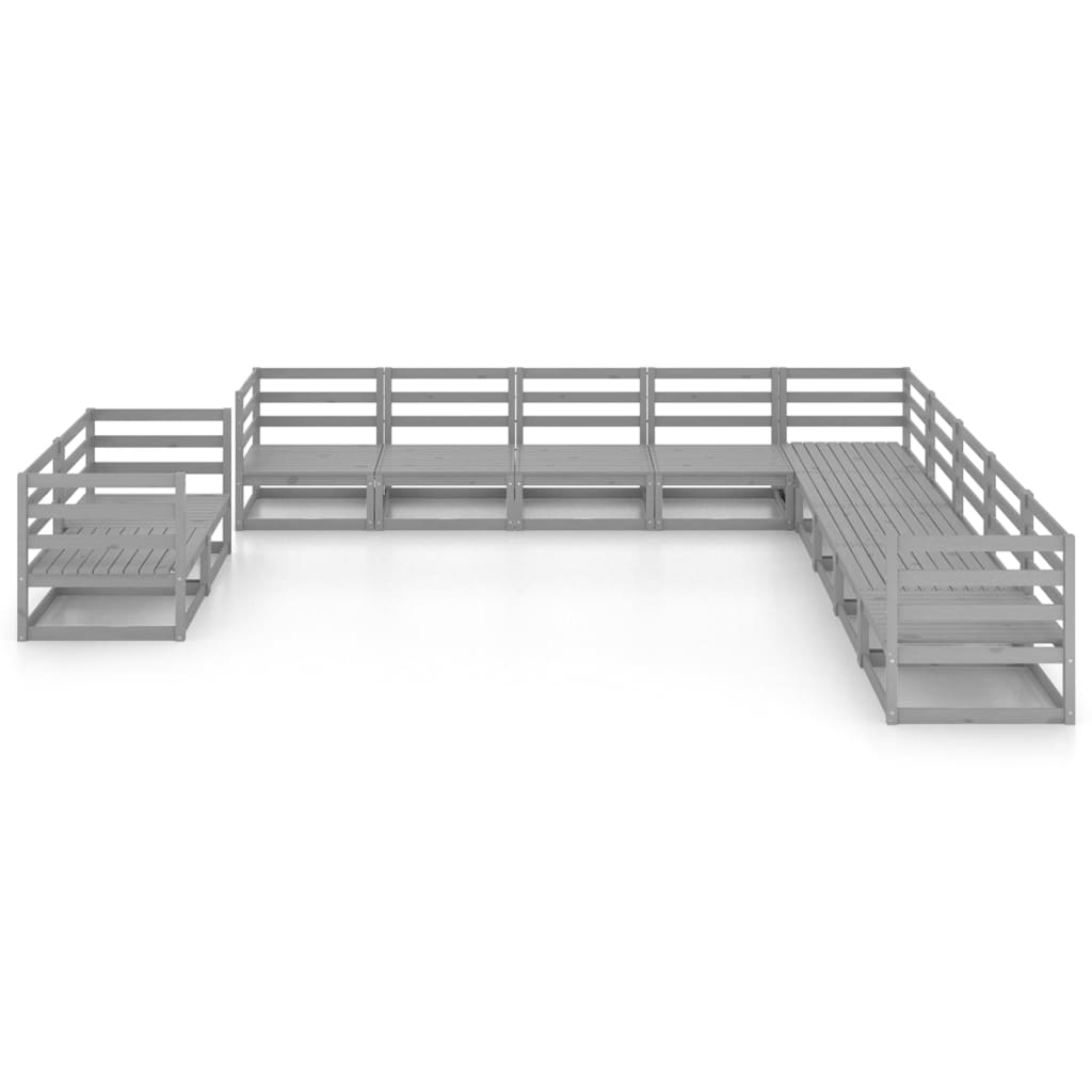 Σαλόνι Κήπου Σετ 11 Τεμαχίων Γκρι από Μασίφ Ξύλο Πεύκου - PAKOBAZAAR