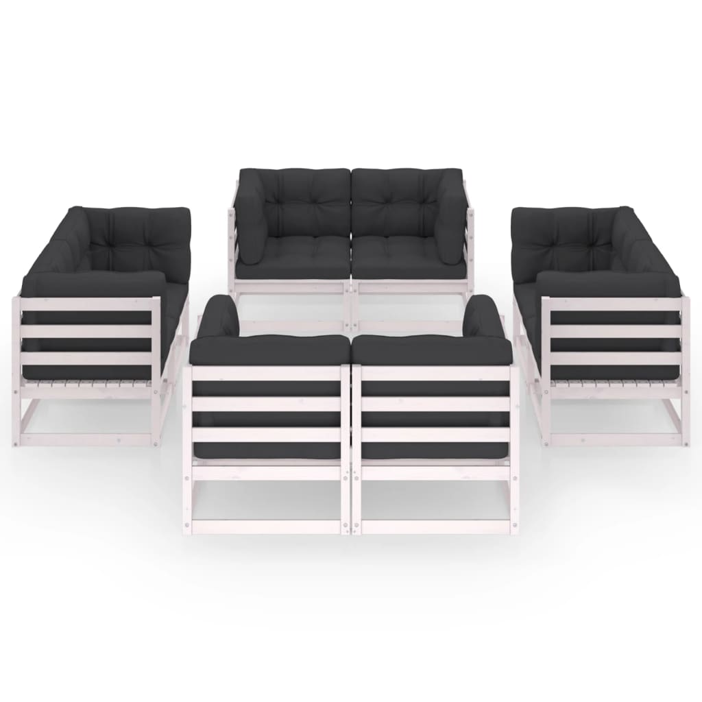 Σαλόνι Κήπου Σετ 8 Τεμαχίων από Μασίφ Ξύλο Πεύκου & Μαξιλάρια - PAKOBAZAAR