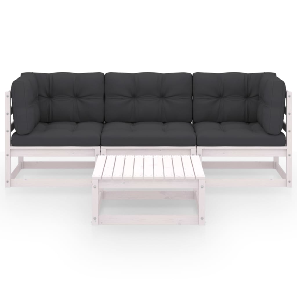 Σαλόνι Κήπου Σετ 4 Τεμαχίων από Μασίφ Ξύλο Πεύκου & Μαξιλάρια - PAKOBAZAAR