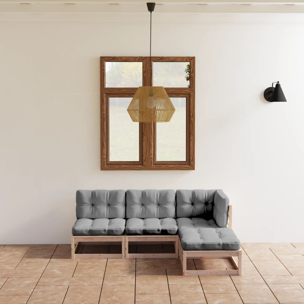 Σαλόνι Κήπου Σετ 4 Τεμαχίων από Μασίφ Ξύλο Πεύκου με Μαξιλάρια - PAKOBAZAAR