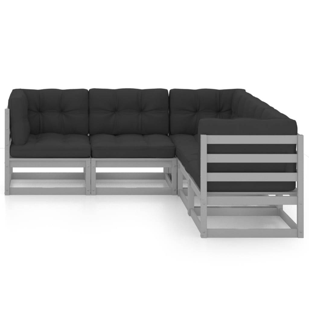 Σαλόνι Κήπου Σετ 5 Τεμαχίων από Μασίφ Ξύλο Πεύκου με Μαξιλάρια - PAKOBAZAAR