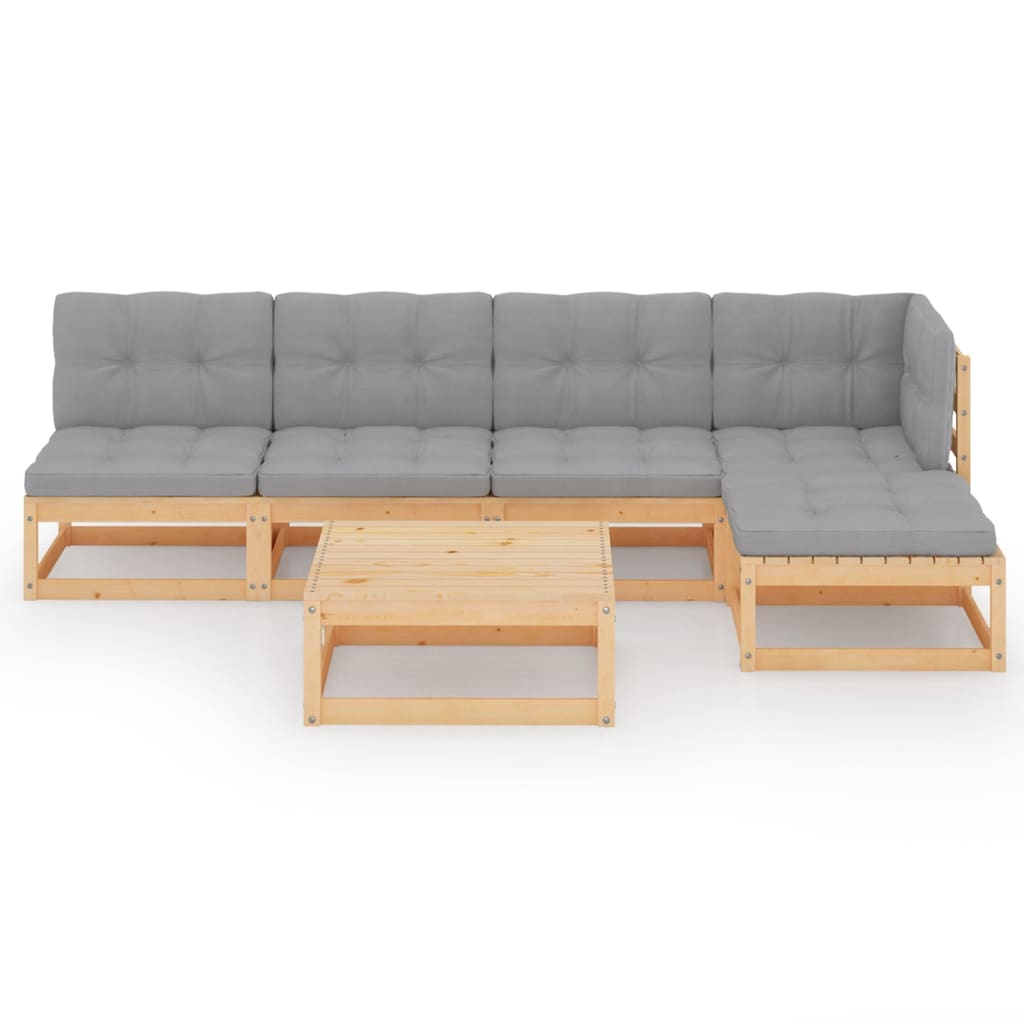 Σαλόνι Κήπου Σετ 6 Τεμαχίων από Μασίφ Ξύλο Πεύκου & Μαξιλάρια - PAKOBAZAAR