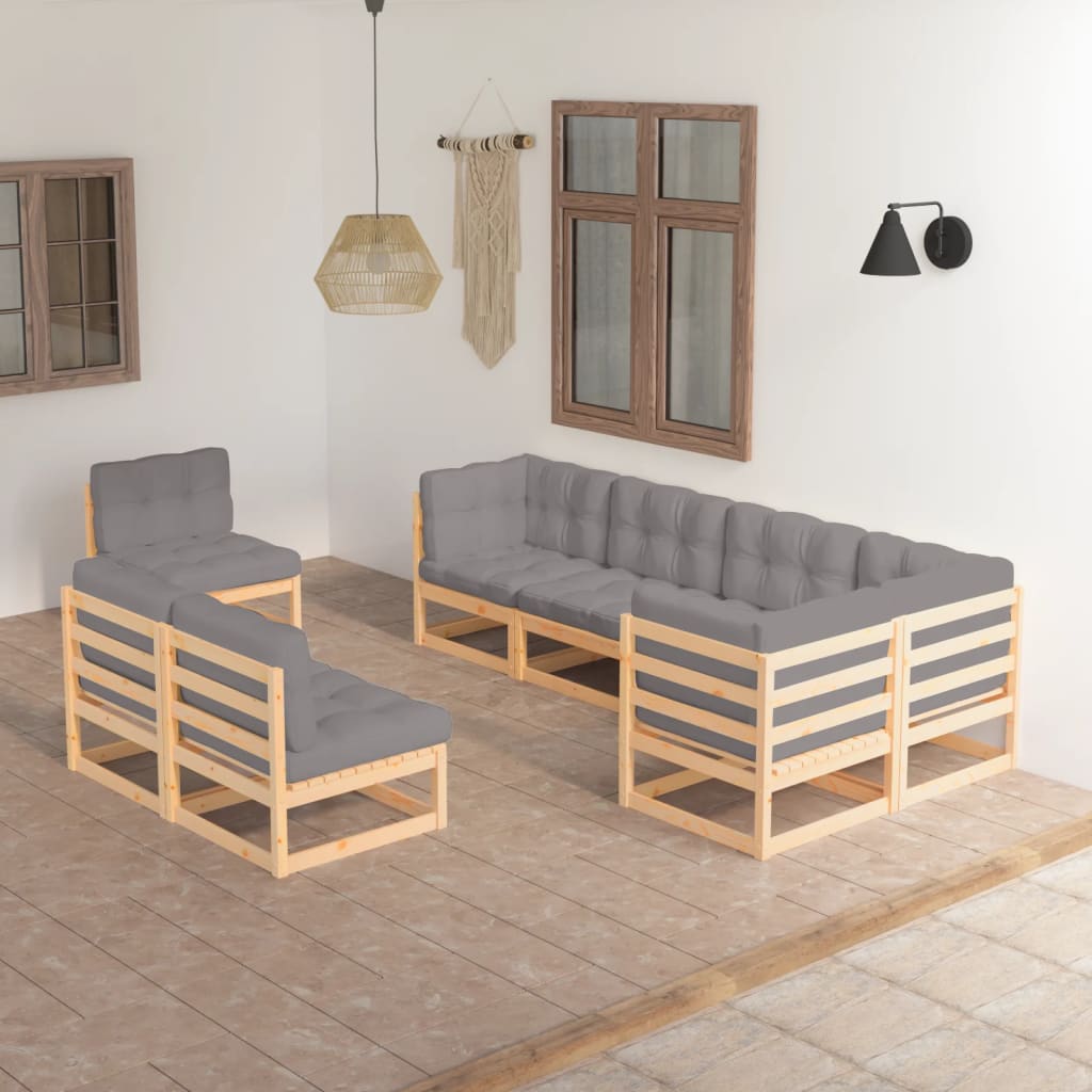 Σαλόνι Κήπου Σετ 8 Τεμαχίων από Μασίφ Ξύλο Πεύκου με Μαξιλάρια - PAKOBAZAAR