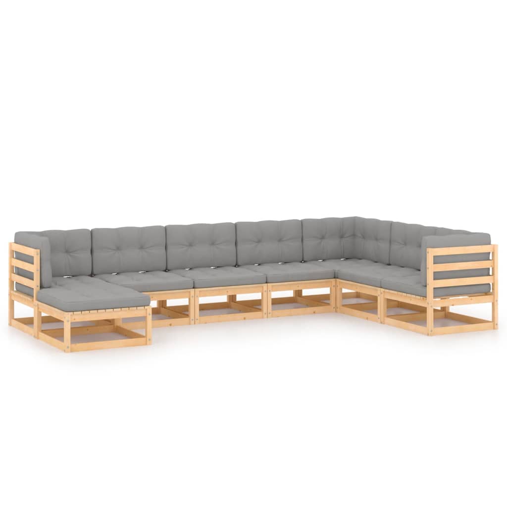Σαλόνι Κήπου Σετ 8 Τεμαχίων από Μασίφ Ξύλο Πεύκου με Μαξιλάρια - PAKOBAZAAR
