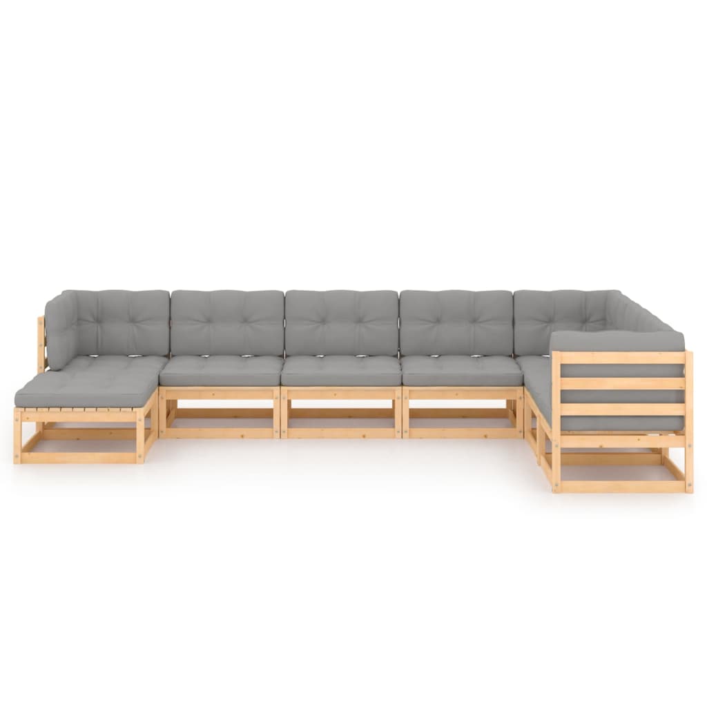 Σαλόνι Κήπου Σετ 8 Τεμαχίων από Μασίφ Ξύλο Πεύκου με Μαξιλάρια - PAKOBAZAAR