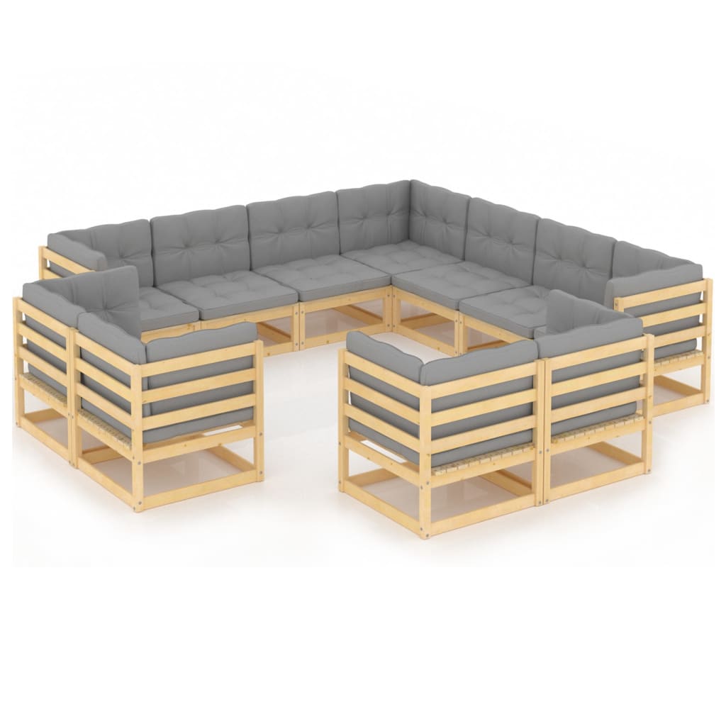 Σαλόνι Κήπου Σετ 11 Τεμαχίων από Μασίφ Ξύλο Πεύκου με Μαξιλάρια - PAKOBAZAAR