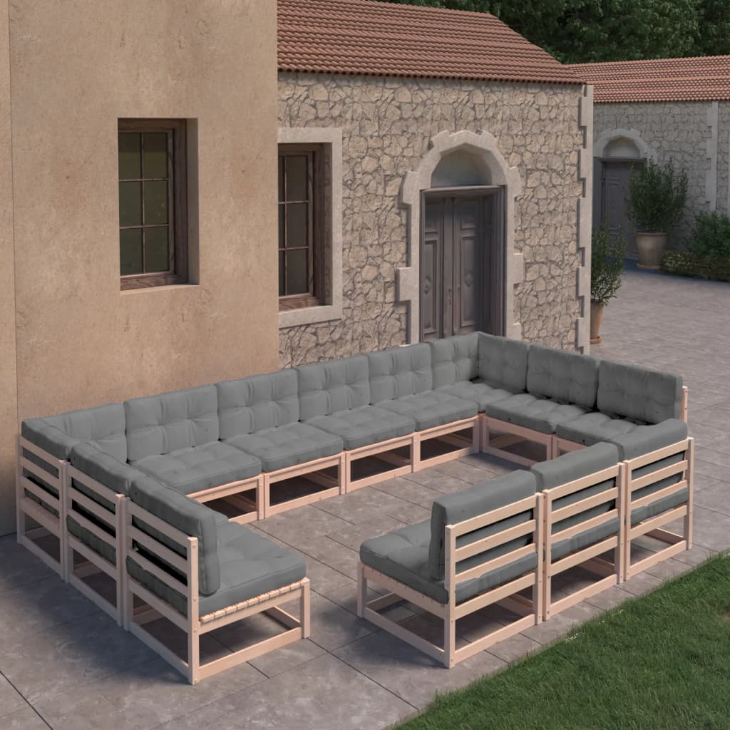 Σαλόνι Κήπου Σετ 13 Τεμαχίων από Μασίφ Ξύλο Πεύκου με Μαξιλάρια - Pakobazaar