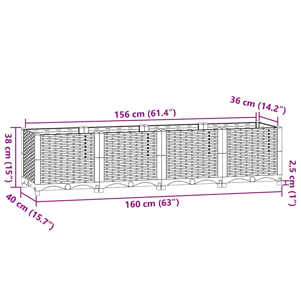 Ζαρντινιέρα 160 x 40 x 38 εκ. από Πολυπροπυλένιο