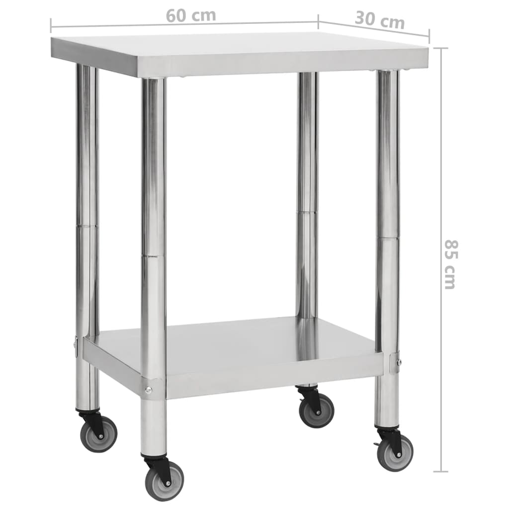Πάγκος Εργασίας Κουζίνας με Ροδάκια 60x30x85 εκ Ανοξείδ. Ατσάλι - Pakobazaar